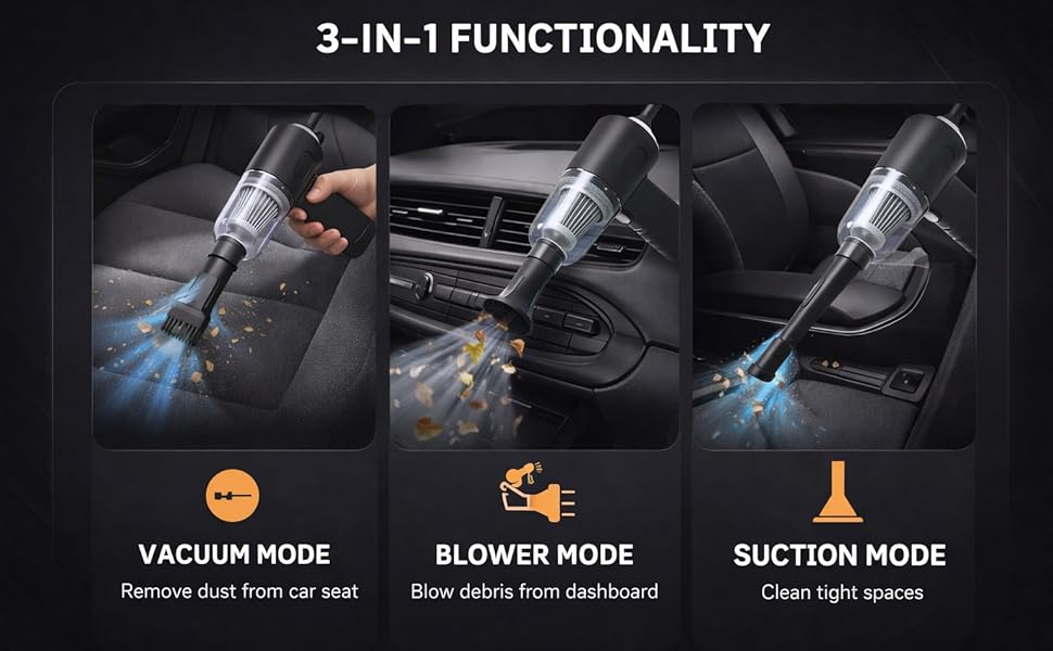 Portable Car Vacuum Cleaner Wireless Handheld Mini Vacuum with Blower Air Duster Rechargeable Cordless Cleaner for Car Home Strong Suction Dust Cleaning Machine
